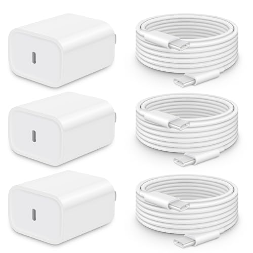 20W Fast Charger for iPhone 18/17/16/15 with 6FT Cable [3-Pack] | USB-C Wall Charger & C-to-C Cable, Compatible with iPhone 18/17/16/15 Series, USB-C iPad Pro/Air/Mini & More
