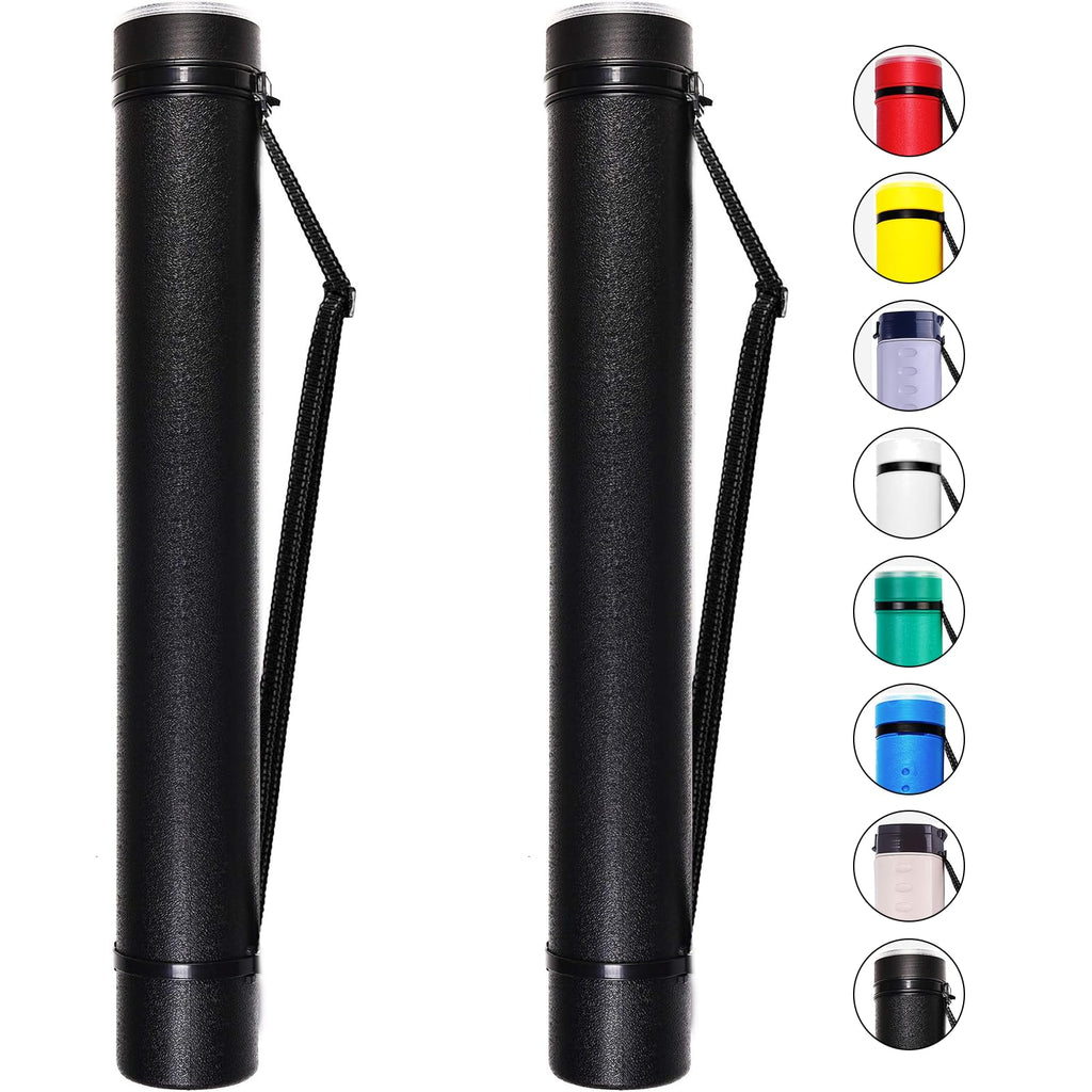 CalPalmy 2-Pack Extendable Poster Tubes Expand from 24.5” to 40” with Shoulder Strap | Carry Documents, Blueprints, Drawings and Art | Black Portable Durable Round Storage Cases with Lids and Labels