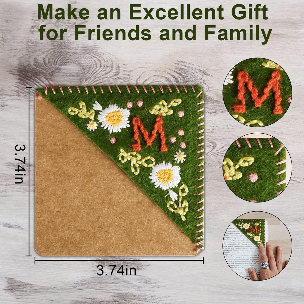 MOTEERLLU Personalized Hand Embroidered Corner Bookmark, Fall-J | A-Z Initial, Cute Book Markers for Reading Women, Book Lovers Gifts for Friends Mom & Teachers, 3.74"