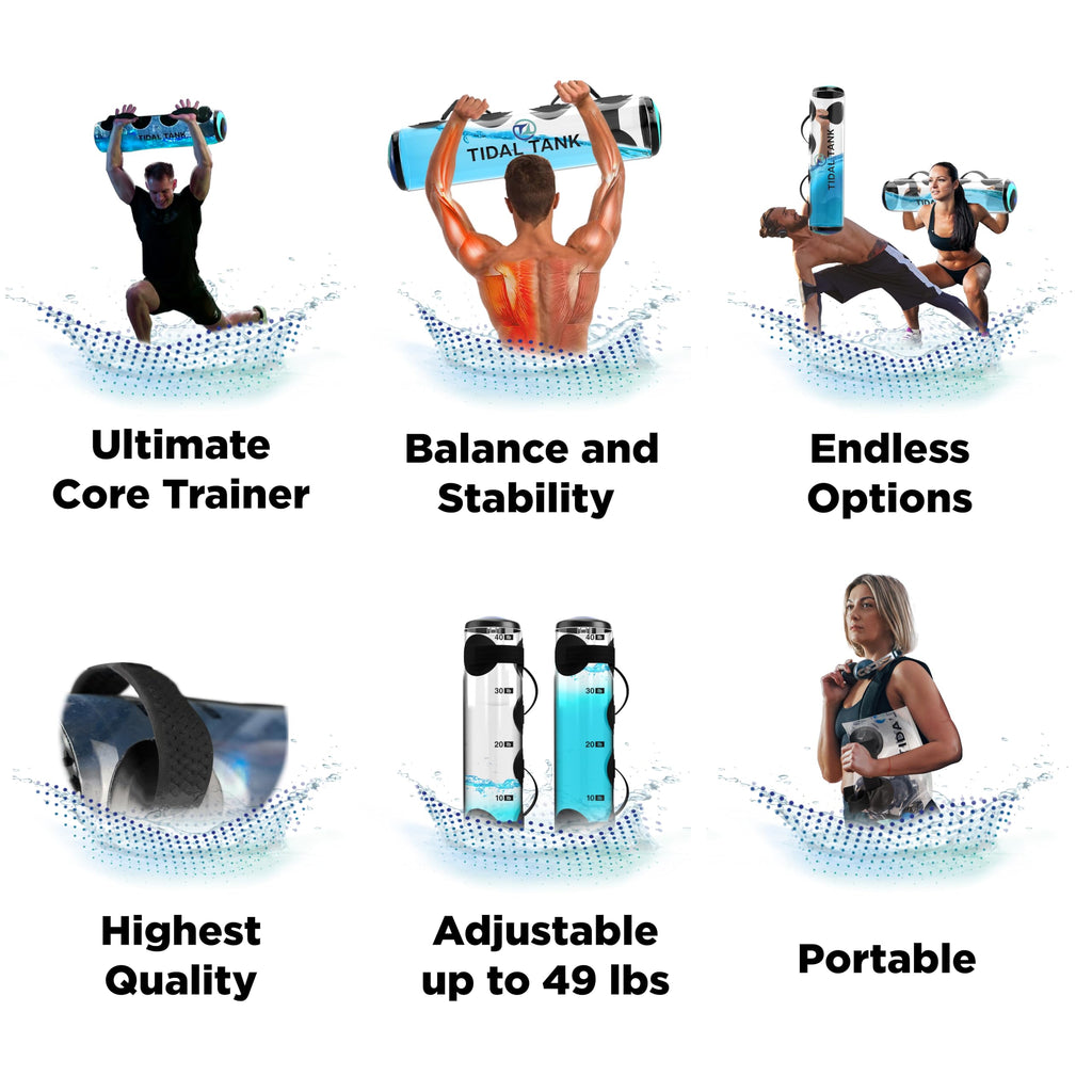 Tidal Tank Tube - The Original Aqua Bag - Water Weight Bag up to 79 lbs - Adjustable Workout Sand Bags Weights Alternative - Portable Sandbag Fitness Equipment Set, Home Exercise Gym - Including App