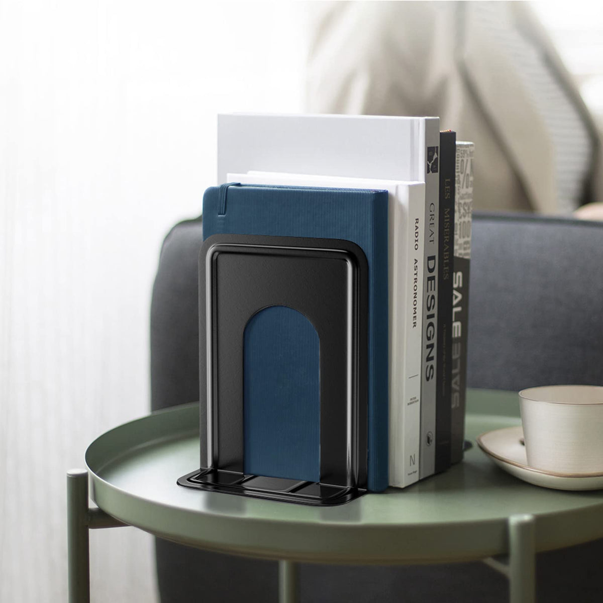 MaxGear Matte Painted Book Ends, Heavy Duty and Sturdy Bookends for Shelves | Office Non-Skid Metal Book End Stopper for Books/CDs/DVDs, 6 x 4.6 x 6 in, Black, 2 Pairs/4 Pieces, Large