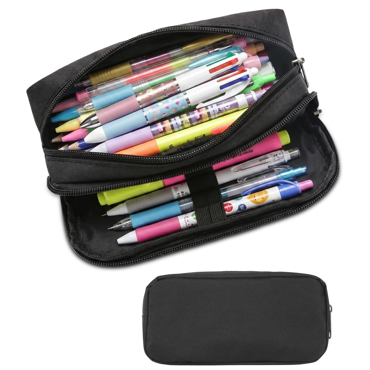 Della Gao Large Pencil Case, Big Capacity Pencil Pouch with 2 Compartments | Office Pencil Bag with Zipper, Big Pen Case for Adults (01-Black)