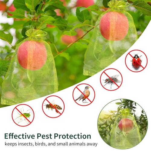 50 Pcs Fruit Protection Bags, 6×9 in Mesh Cover Nets for Tree, Green | Drawstring Netting, Protect Fruits, Dense Fine Mesh, for Vegetables Strawberry Tomato Garden, Reusable and Soft