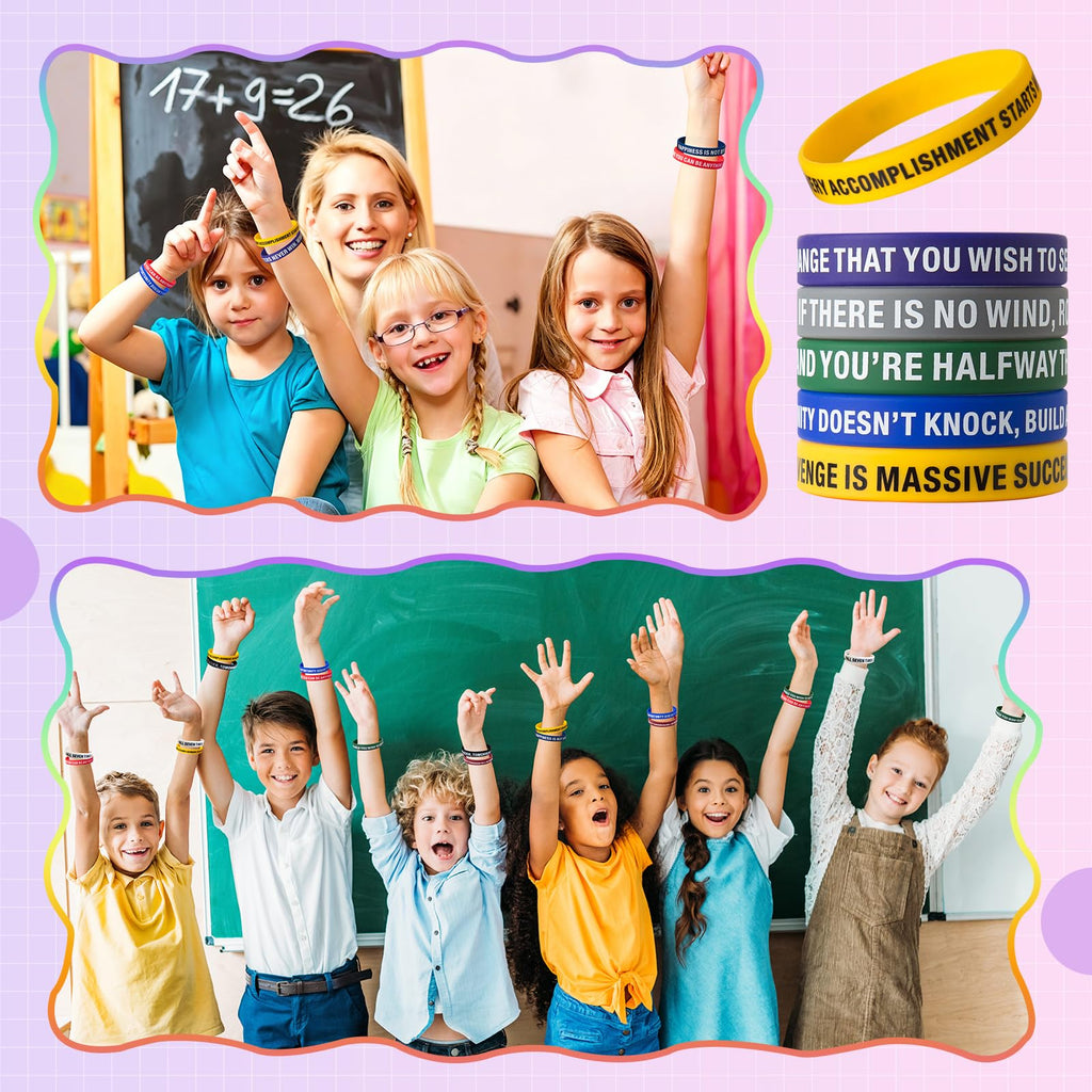 QEERBSIN 100 Pcs Motivational Silicone Wristbands Inspirational Bracelets | 20 Styles For Fitness Sports & Team Building, Perfect Encouragement Gifts For Men Women And Students