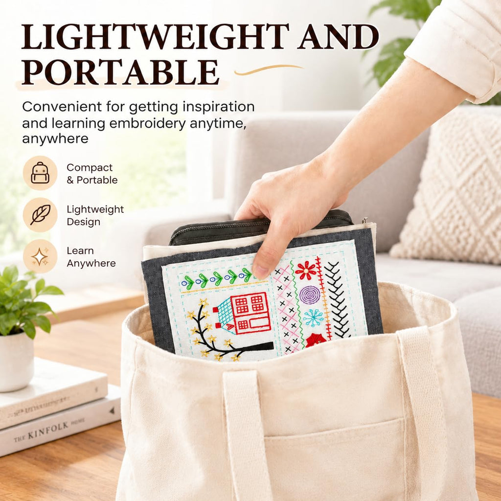 Embroidery Stitch Book Kit for Adults & DIY Craft Enthusiasts, Portable Embroidery Kit for Beginners, Includes Guide to 106 Patterns with Tools & Tutorials and 86-Piece Sewing Tool Set
