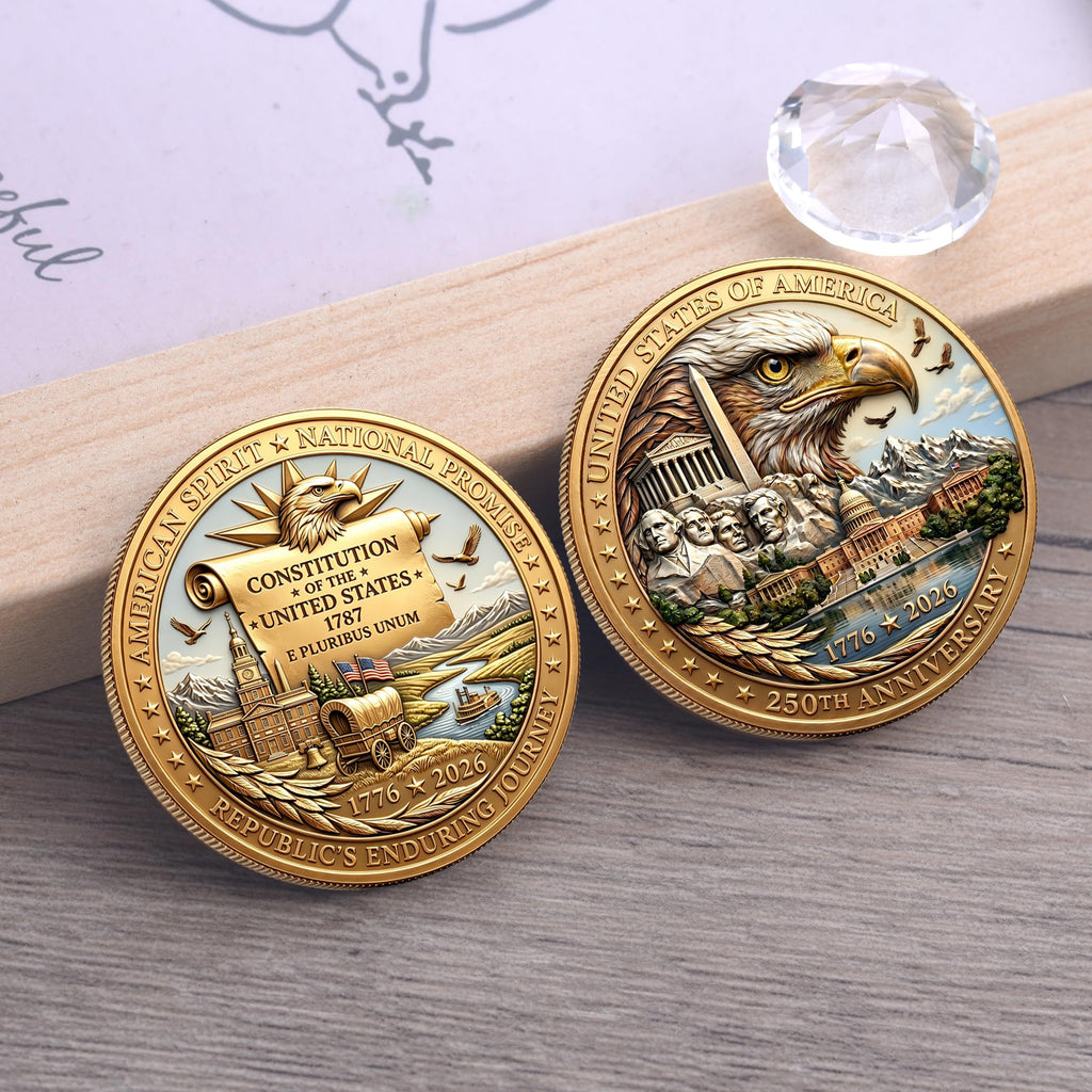 USA 250th Anniversary Commemorative Coin - American Eagle & Patriotic Symbols Collectible - America 250 Merchandise for Celebration & Gifting (1776-2026) (250th-Presidents-eagle)