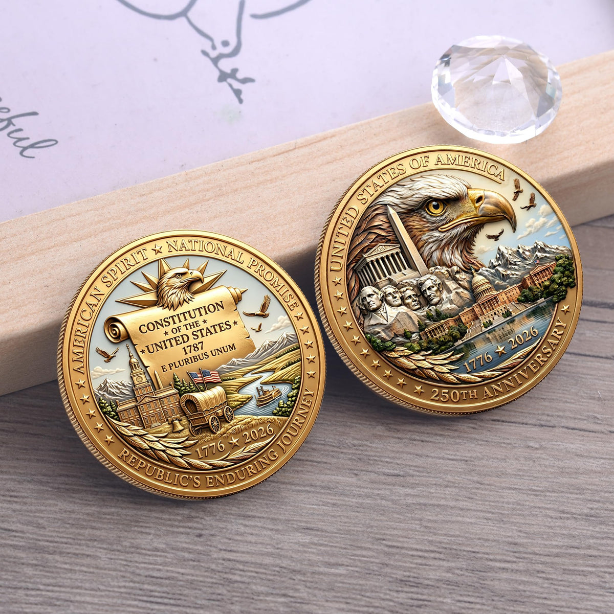 USA 250th Anniversary Commemorative Coin - American Eagle & Patriotic Symbols Collectible - America 250 Merchandise for Celebration & Gifting (1776-2026) (250th-Presidents-eagle)