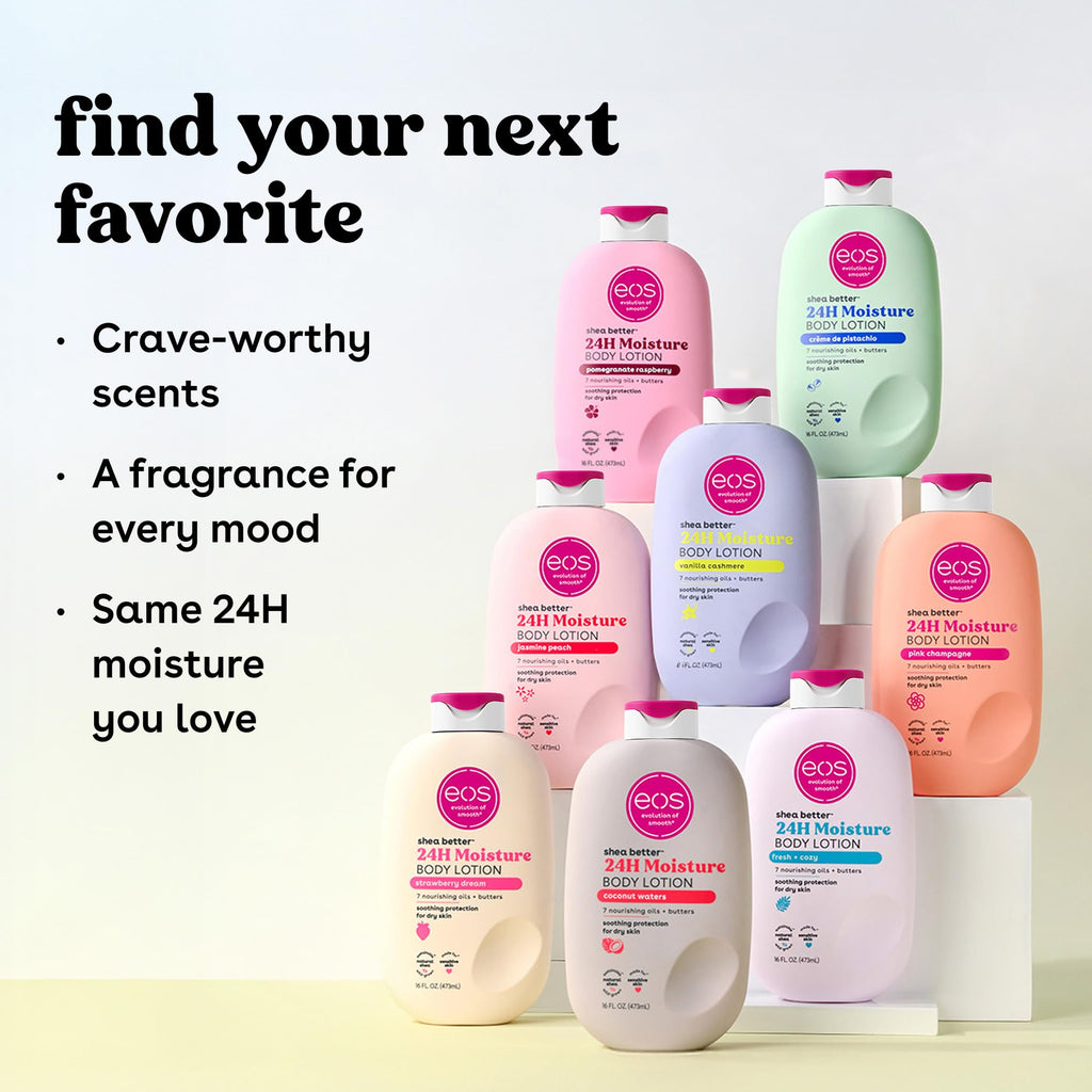 eos Shea Better Body Lotion- Vanilla Cashmere, 24-Hour Moisture, 16 fl oz | Natural Shea Butter & Oil, Whipped Vanilla & Caramel, Lasting Hydration, 100% Vegan & Cruelty-Free, Apply to Dry Skin
