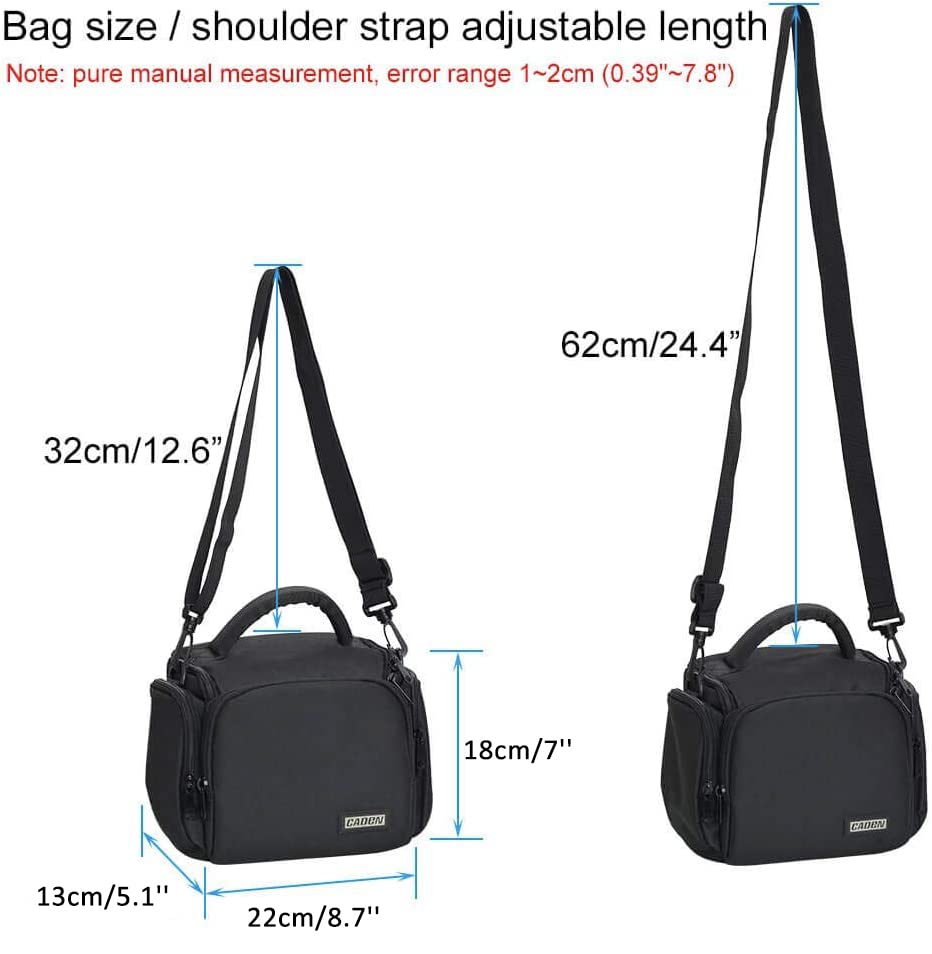 CADeN Compact Camera Shoulder Crossbody Bag Case Compatible for Nikon, Canon, Sony SLR/DSLR Mirrorless Cameras and Lenses Waterproof(1.0 S, Black)