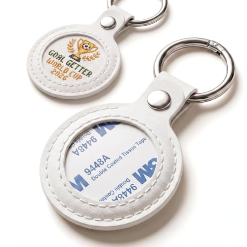 CATEARED Self Finishing Needlepoint Key Fob, DIY PU Leather Keychain with Double-Sided Clear Window 4x4 Inch 18 Mesh Cotton Blank Canvas & Adhesive Sticker, Needlepoint Kit for Adults