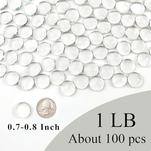 FANTIAN 1 lb Clear Glass Beads for Vase Filler,100 Pcs Glass Pebbles Stones | Clear Flat Glass Marbles Rocks for Vase Flower Candle Craft Aquarium Bird Bath Wedding Centerpiece Fire Pit Home Decor DIY