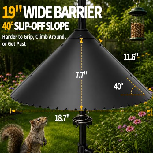 eWonLife 19 inch Metal Squirrel Baffle for Bird Feeder Pole | Easy-Clean Cone, Rust-Resistant Coating, Stainless Steel Wobble Spring, Heavy-Duty Squirrel Deterrent, Easy Installation