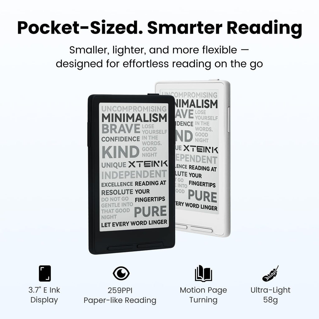 XTEINK X3 3.7" Pocket E-Ink eBook Reader,58g,Magnetic, Mini Ereader Devices | Ultra-thin 0.2" design with magnetic pogo-pin charging, gyroscope page-turn, 16GB storage, and distraction-free reading