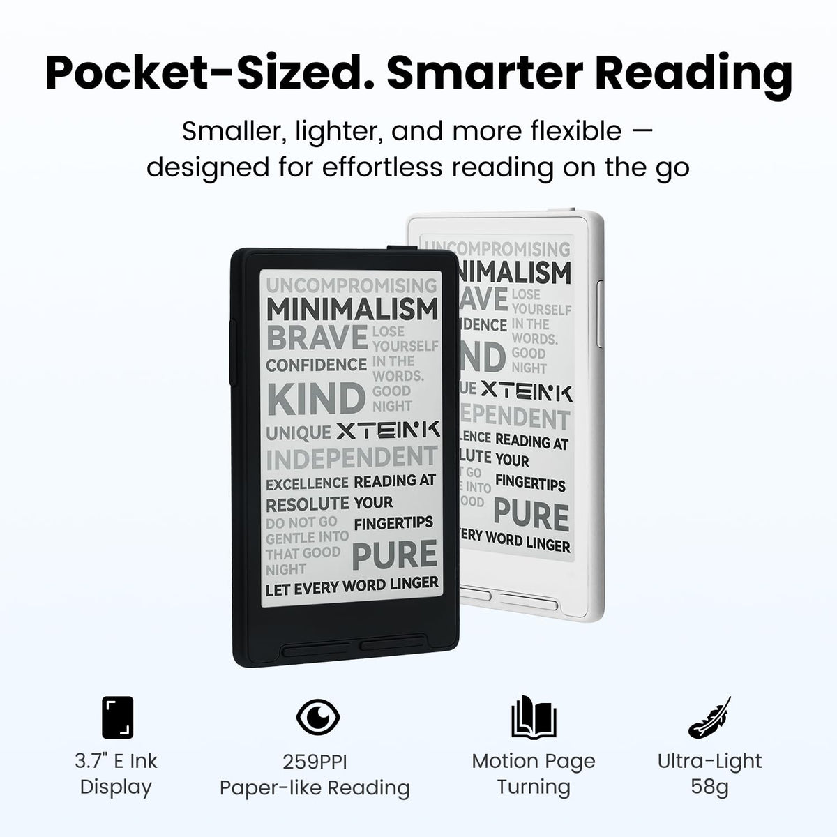 XTEINK X3 3.7" Pocket E-Ink eBook Reader,58g,Magnetic, Mini Ereader Devices | Ultra-thin 0.2" design with magnetic pogo-pin charging, gyroscope page-turn, 16GB storage, and distraction-free reading