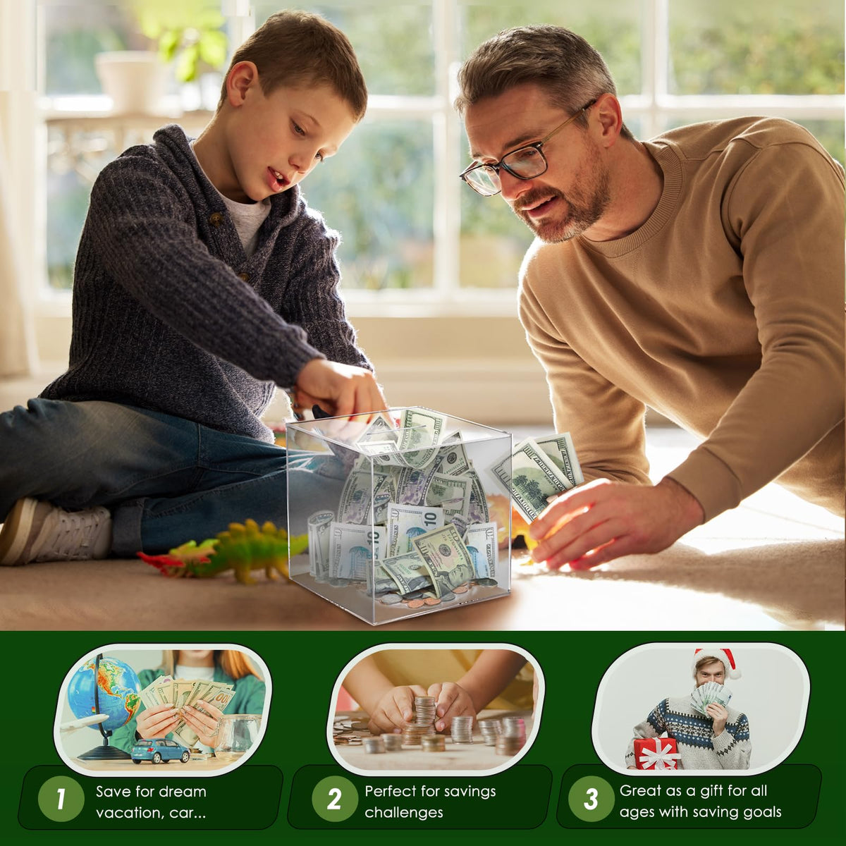 Piggy Bank for Adults Must Break to Open Acrylic Clear Piggy Bank Coin Bank | Vcertcpl Money Saving Box for Cash Saving, Unopenable Adults Bank for Real Money Bank Change Jar (Clear, 12x12CM)