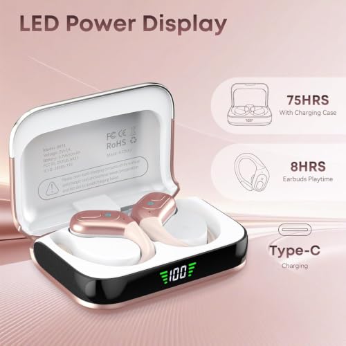HILDCROA Wireless Earbuds, Sports Bluetooth Headphones, Running Headphones | 75Hrs Playtime Ear Buds with LED Power Display, Noise Canceling Headset, IPX7 Waterproof Earphones for Gym/Running/Workout