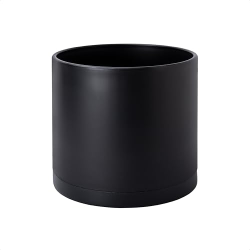 D'vine Dev Plastic Planter Pot with Saucer, 8 in, Black, 74-X-B-1 | Lightweight Matte Finish, Cylinder Shape, Drainage Holes, Sleek Minimalist Design, Detachable Saucer, Easy Maintenance