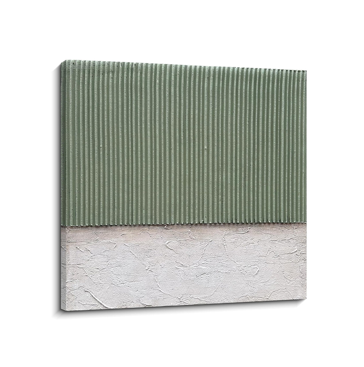 NANKAI Art Hand-Painted White and Green Textured Oil Painting Modern Minimalist Abstract Art. 24x24 inches. Decorative wall Hanging for Home or Office Corridor