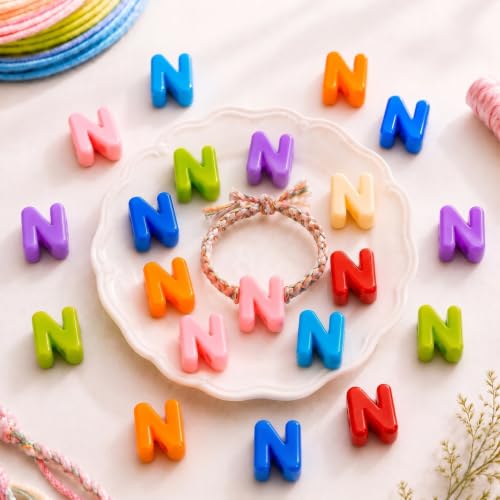 OVRUNS 26Pcs N Large Letter Beads with Horizontal Hole Bubble Alphabet Bead | Candy Colors, Acrylic Chunky Alphabet Beads, 6mm Large Holes, Ideal for Bracelets, Jewelry, Keychains, Bag Charms