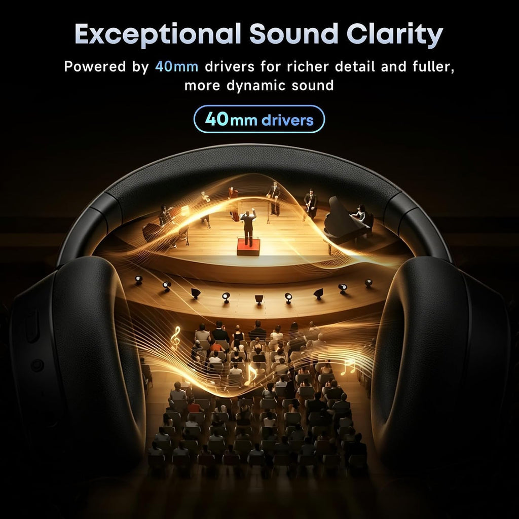Hybrid Active Noise Cancelling Bluetooth Headphones Wireless Headphones | Over Ear, 120H Playtime, Hi-Res Audio, Deep Bass, Memory Foam Ear Cups for Home Office Travel Black
