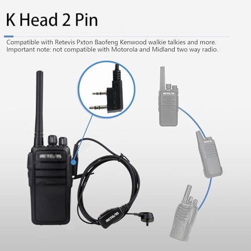 Retevis Walkie Talkie Earpiece with Mic, for RT22/RT21/RT68/H777/RT86 | Acoustic Tube, Compatible with Pxton, Baofeng BF-888S, Kenwood walkie talkies, Security Surveillance Headset(10 Pack)