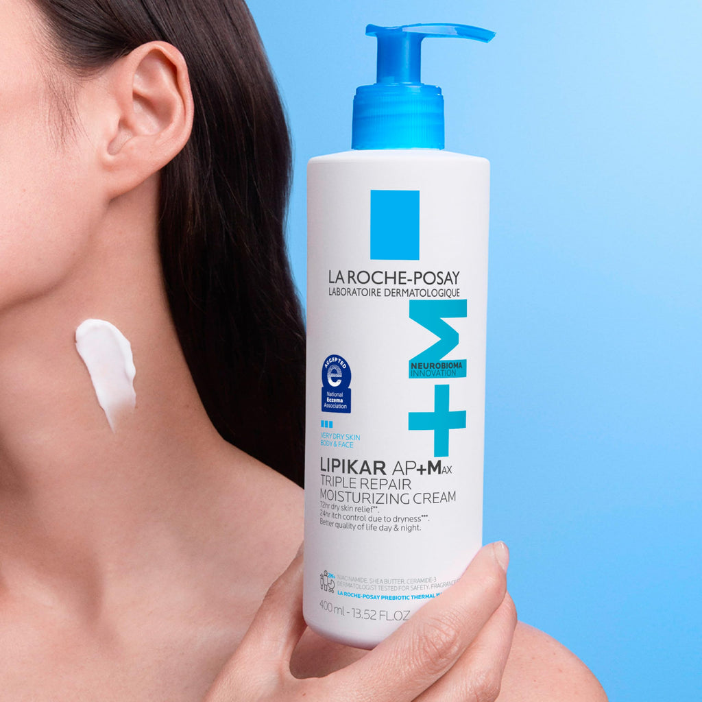 La Roche-Posay Lipikar AP+MAX Triple Repair Moisturizing Body Cream | Face and body lotion for dry skin with shea butter and niacinamide. Gentle on very dry, rough, sensitive skin.