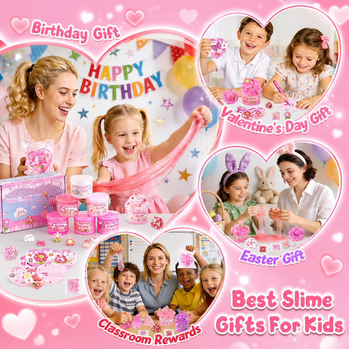 6-Pack Pink Slime Kit for Girls, Cloud Butter Squishy Birthday Gift Set | Party favor, goodie bag stuffer, Easter basket filler and sensory toy for kids ages 4-10
