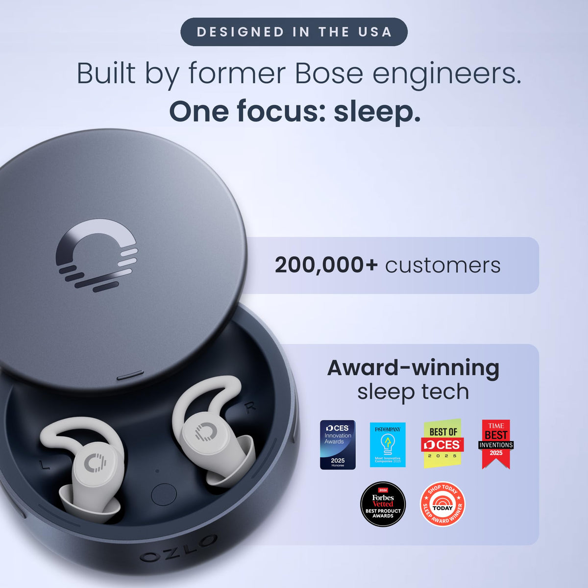 Ozlo Sleepbuds® 2 - Sleep Earbuds, Snoring & Noise Masking Headphones | All-Night Side-Sleeper Comfort, Ultra Small Fit, 14-hr Battery, 50+ Sleep Sounds, In-Ear Alarm, Smart Case Sleep Insights