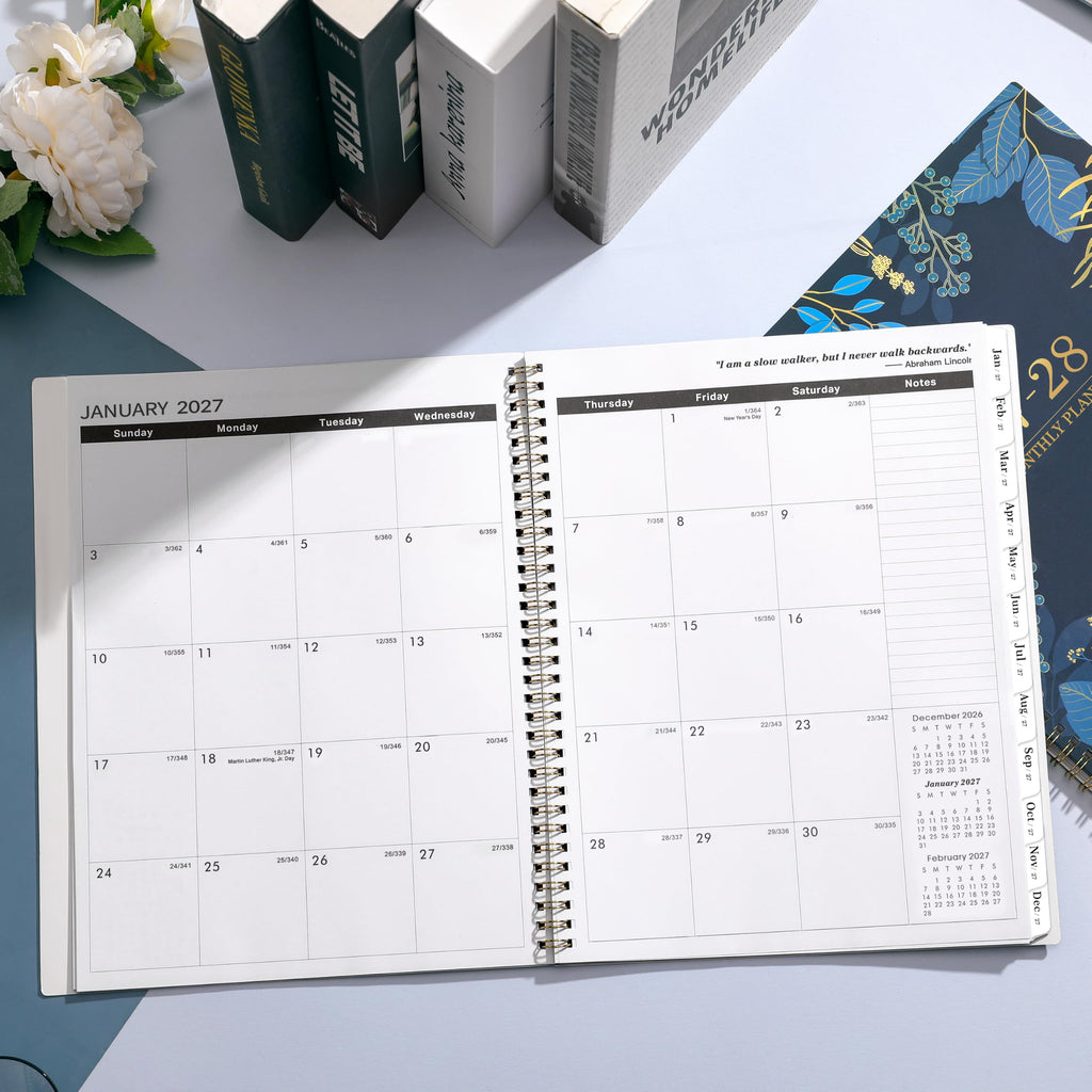 2027-2028 Monthly Planner - 2 Year Monthly Planner/Calendar 2027-2028, Jan 2027 - Dec 2028, 11" x 9", 24 Monthly Planner with Tabs, Back Pocket, Holidays, Twin-Wire Binding, Note Pages