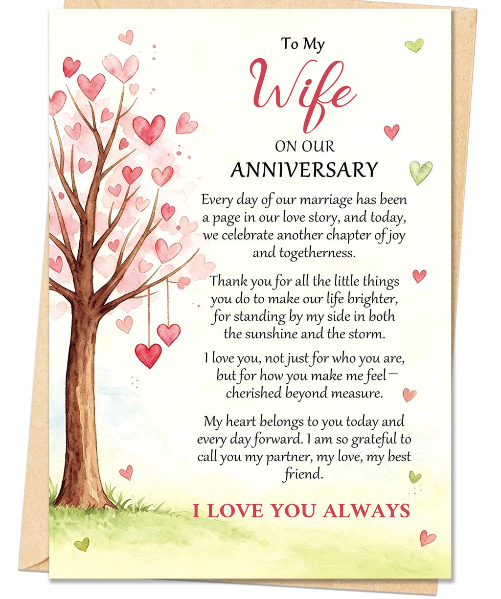 LiuuLi Anniversary Card for Wife,Anniversary Wedding Gifts from Husband | Romantic Wife Anniversary Card with Heartfelt Message,Thoughtful Keepsake Gift for Wedding Anniversary,Love Tree Design