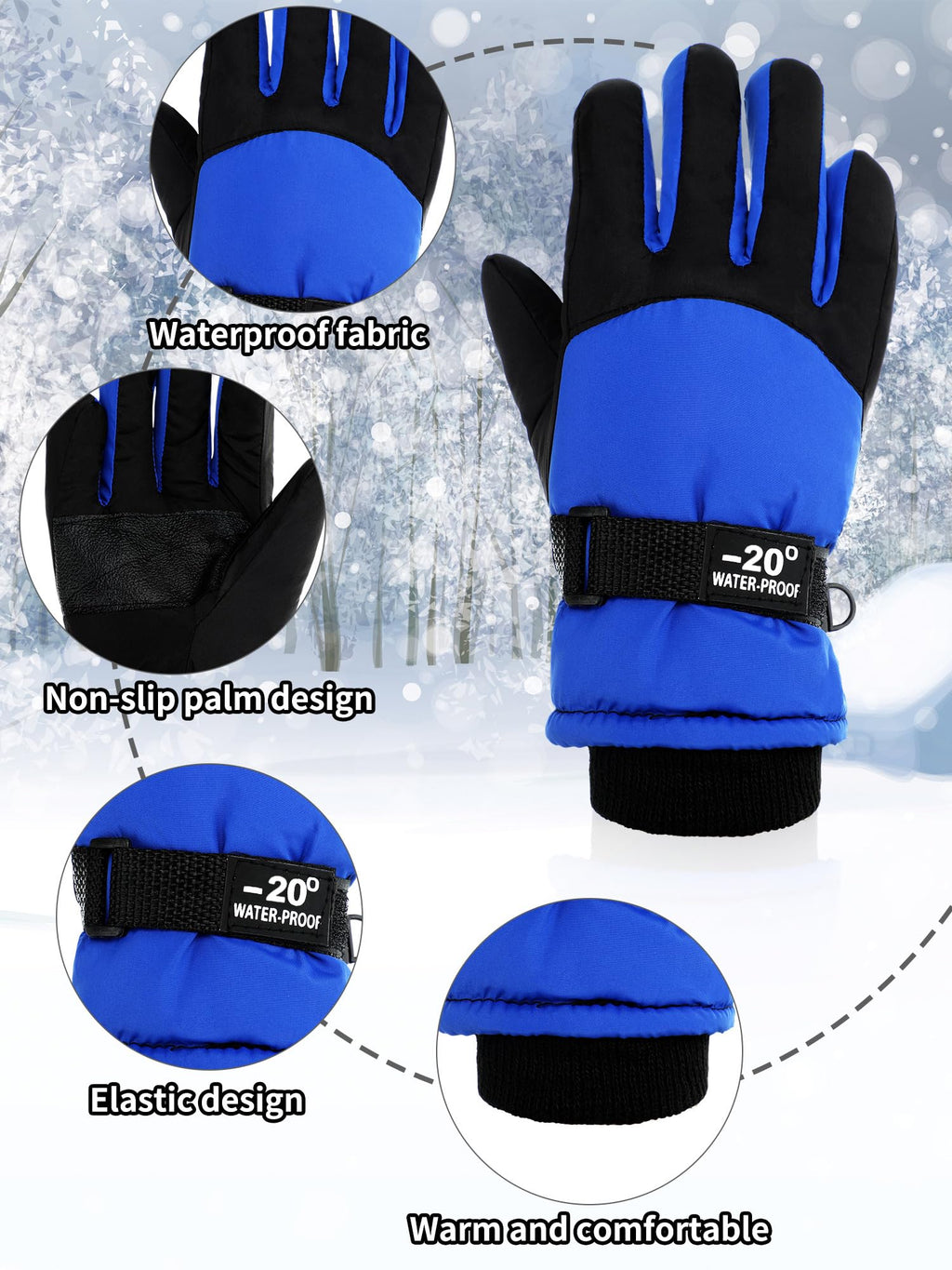 SATINIOR 2 Pair Kids Waterproof Winter Gloves | Waterproof Winter Snow Gloves for Boys Girls, for Winter Outdoor Ski Snowboarding Cold Weather, Warm Cotton Plush Lining