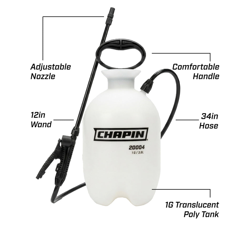 CHAPIN 20004 SureSpray 1-Gallon Pump Sprayer for Lawn, Garden & Weeds | See fluid levels at a glance; the funnel top makes filling easier, while the adjustable nozzle and 34-in hose extend reach