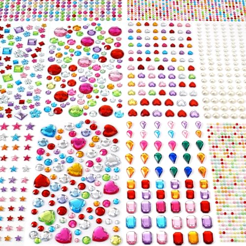 MYDBUYSOME 2774pcs Gem Stickers Jewels for Crafts, Adhesive Gems Rhinestone | Stick on Gems Acrylic Bedazzling Glitter Bling Heart Stickers Craft Supplies