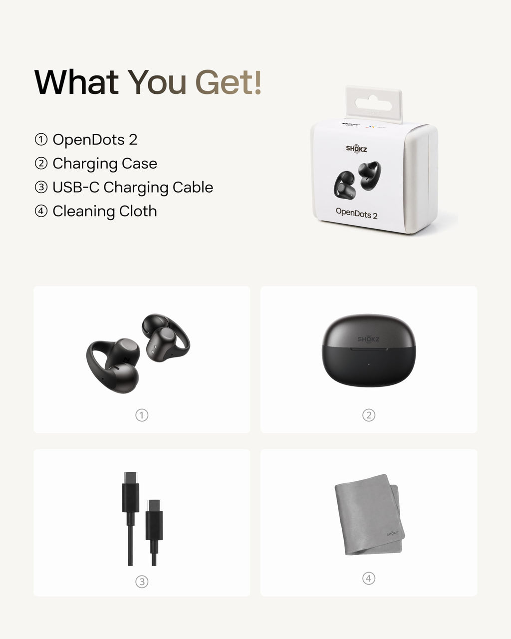 SHOKZ OpenDots 2 Open-Ear Clip-On Earbuds, Black, Dolby Audio, 3 Mics | Rich bass with Dolby Audio; 3-mic clear calls; 40H listening; IP57; Bluetooth 6.1; Travel/City walk/Commuting/Yoga/Pilates