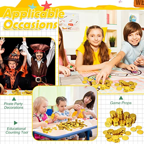 Hanaive 1000 Pcs Pirate Gold Coins Plastic Treasure Play Toy Coins | Fake St. Patricks Doubloon for Pirate Party Favors Supplies Treasure Hunt Game Teachers Classroom Reward