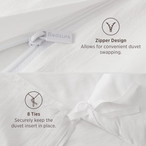 Bedsure Prewashed Duvet Cover Queen, Bedding Set with Zipper Closure, White | Ultra Soft, Relaxed Texture, Breathable Comfort, Hidden Zipper, 8 Corner Ties, Easy Care, OEKO-TEX Certified, Year-Round Use