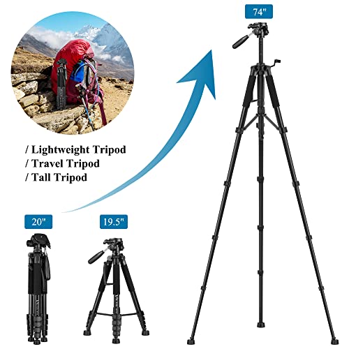 VICTIV 74” Camera Tripod, Tripod for Camera and Phone with Phone Holder | Aluminum Professional Tripod Stand for Canon Nikon with Carry Bag, Compatible with DSLR, iPhone, Spotting Scopes, Gopro