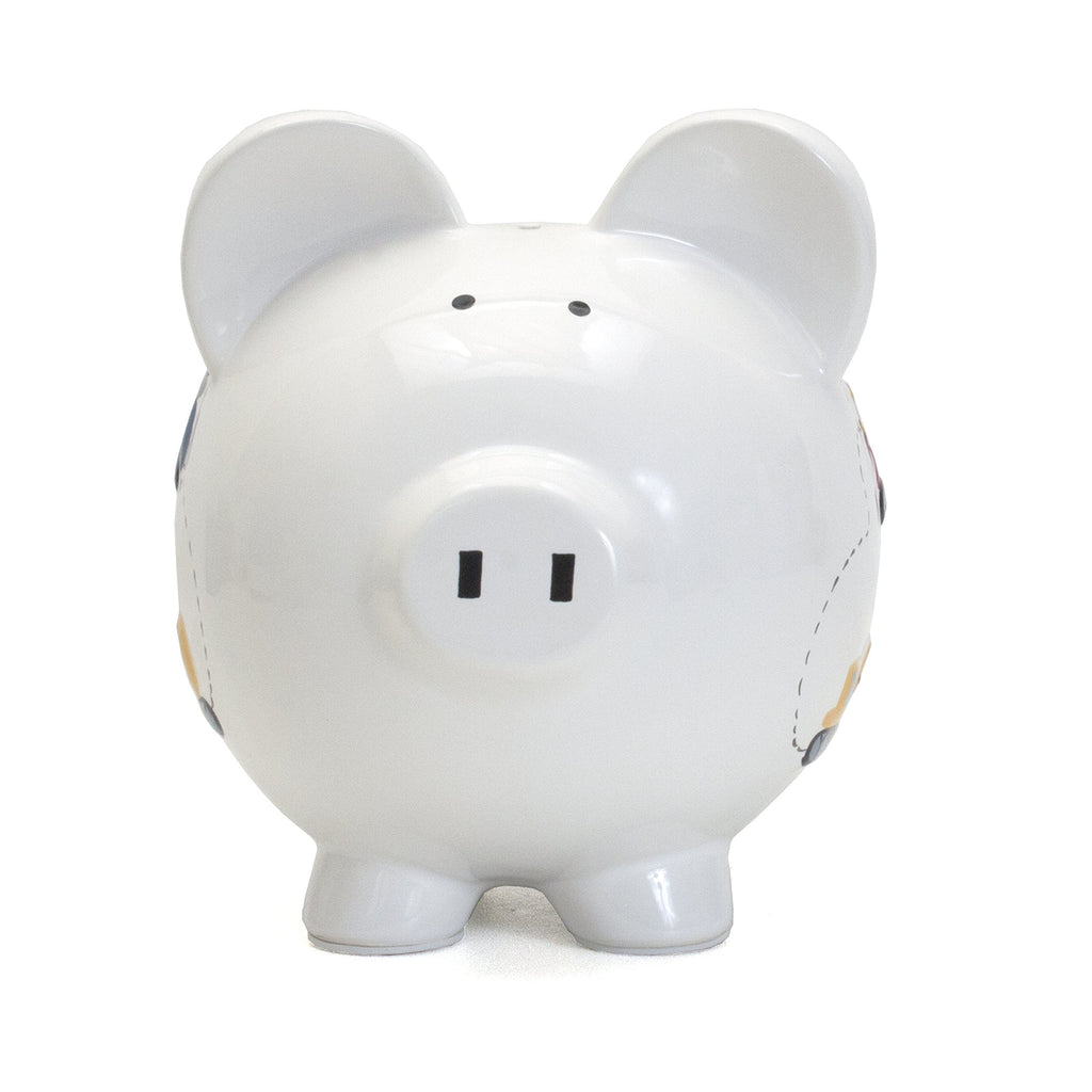 Child to Cherish Ceramic Piggy Bank for Boys, Construction Trucks, White