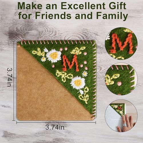 MOTEERLLU Personalized Hand Embroidered Corner Bookmark, Fall-J | A-Z Initial, Cute Book Markers for Reading Women, Book Lovers Gifts for Friends Mom & Teachers, 3.74"