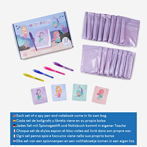 BONNYCO Invisible Ink Pen and Notebook Pack of 16 Party Favors for Kids | Mermaid Goodie Bags Stuffers for Kids. Birthday Party Supplies with Magic Spy Pen, Goody Bag Stuffers, Return Gifts, Prizes