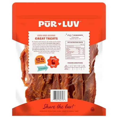 Pur Luv Dog Treats, Chicken Jerky Dog Treat with Real Chicken Breast, 16 oz | High protein and low fat, Limited ingredient recipe, No artificial flavors or preservatives, Satisfies instinct to chew