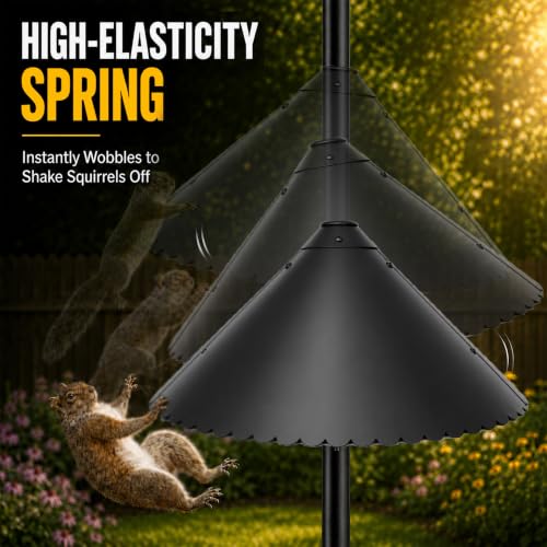 eWonLife 19 inch Metal Squirrel Baffle for Bird Feeder Pole | Easy-Clean Cone, Rust-Resistant Coating, Stainless Steel Wobble Spring, Heavy-Duty Squirrel Deterrent, Easy Installation
