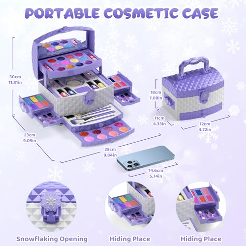 56 Pcs Kids Makeup Set for Girls, Washable Real Cosmetic Toddler Makeup Kit | 2026 New CPF Sustainable Materials, Safety & Non-Toxic, Frozen Toy Birthday Gift for 3 4 5 6 7 8 9 10 11 12 Year Old (Purple)