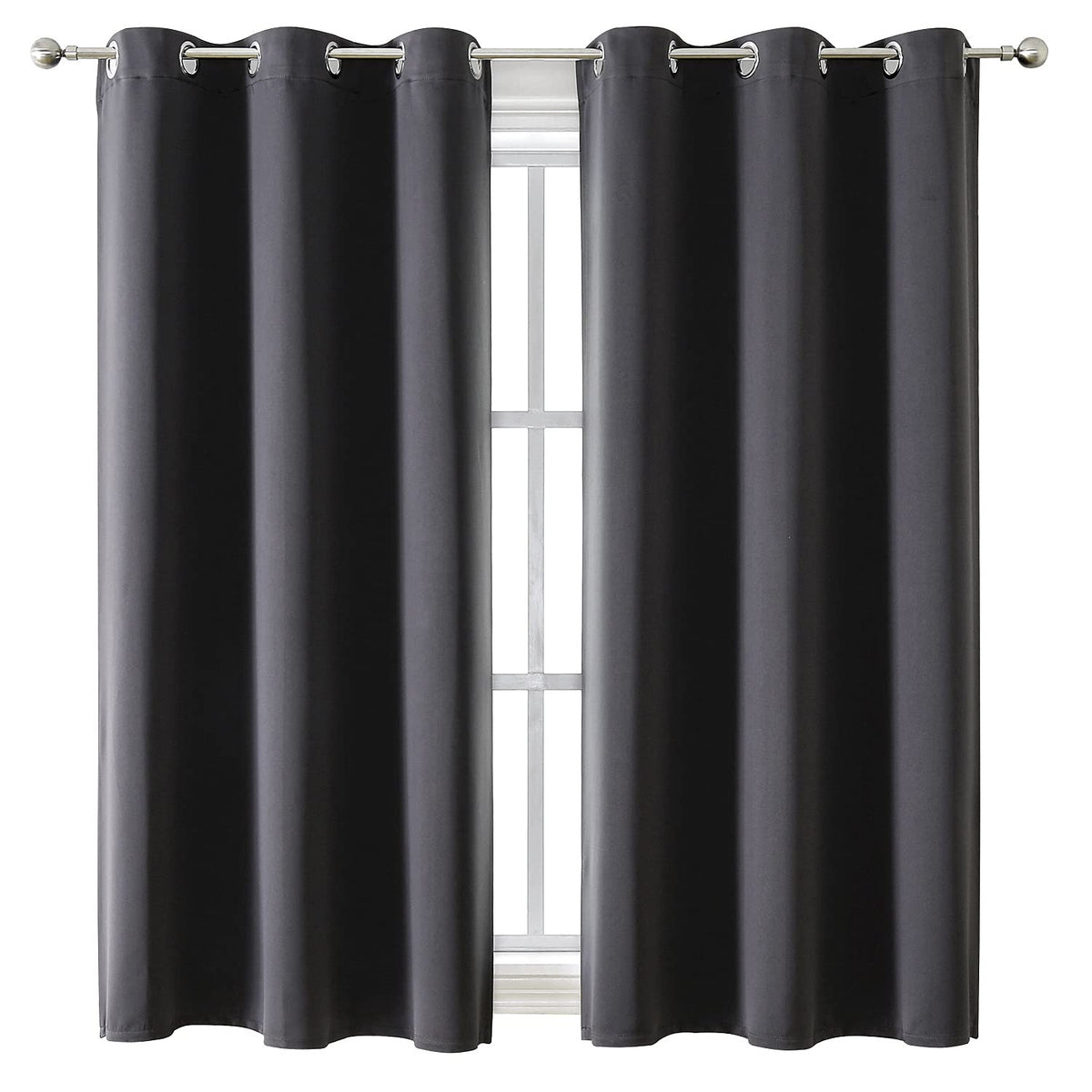 ChrisDowa Blackout Curtains for Bedroom and Living Room 63 Inches Long | 2 Panels Set, Thermal Insulated, Light Blocking, Room Darkening, Grommet, Window Drapes, Dark Grey, 42 x 63 Inch