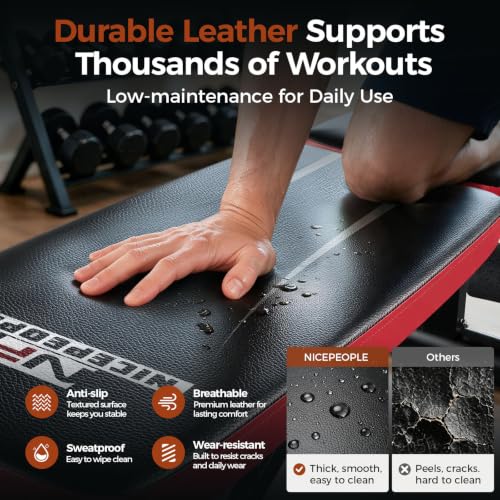 NICEPEOPLE Adjustable Weight Bench for Home Gym, 660LBS Capacity Workout Bench with 8 Backrests for Chest Shoulders Arms, Compact and Foldable Strength Bench for Small Space Apartment Room