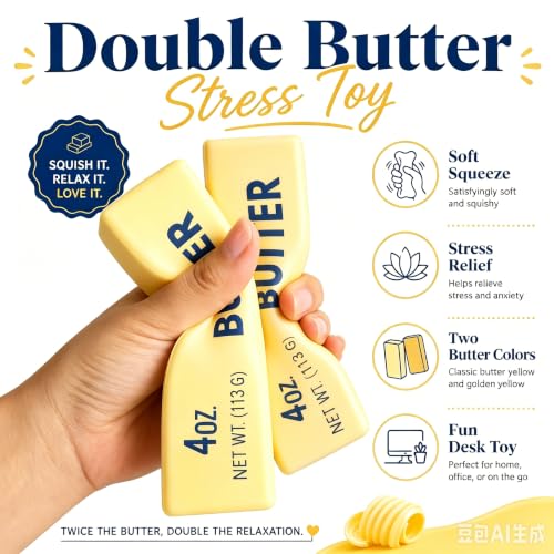 2 PCS Butter Squishy,Butter Squishy Toy, Squishy Fidget Toy, Stress Relief Toy, Soft Squeeze Anxiety Relief Fidget Toy, 4oz Butter-Shaped Squishy Toy for Office Desk Home, Reusable Durable Material