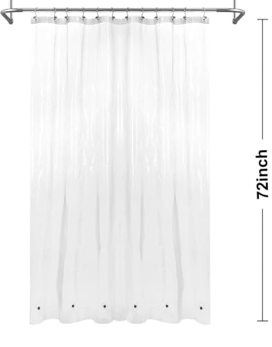 Barossa Design Oeko-tex Certified Shower Curtain Liner Standard Size, Clear | Waterproof PEVA, Rustproof Grommets, 3 Bottom Magnets, Cute Lightweight Bathroom Curtain, Fits Standard Tub 72" Length