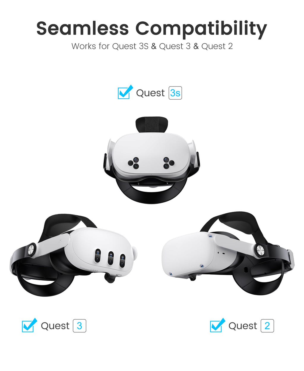 Kawaye for Meta Quest 3S/Quest 2/Quest 3 Head Strap, Adjustable Halo Strap Replacement for Elite Strap, VR Headset Strap Enhanced Support&Comfort Reduce Facial Pressure