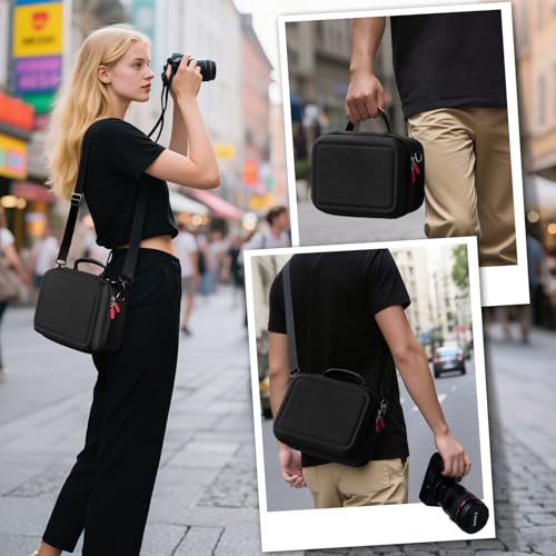 ProCase Hard Shell Digital Camera Case for Canon Rebel T7 -Black | Soft Padded Bag with 1 Shoulder Strap and 3 Adjustable Dividers for Digital Camera EOS R100/R50/DSLR/SLR/Nikon/Sony