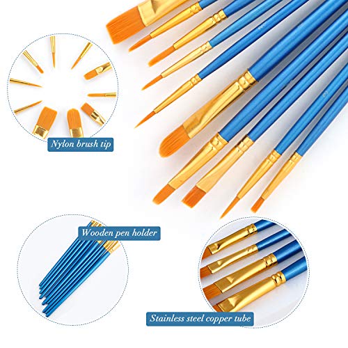 AROIC 10 Pcs Paint Brushes, Acrylic Oil Watercolor Painting Brush Set | Nylon Hair Brushes Artist Professional Drawing Kits for Adult, Kids Face Canvas Rock Painting Arts Crafts Supplies(1 Pack)